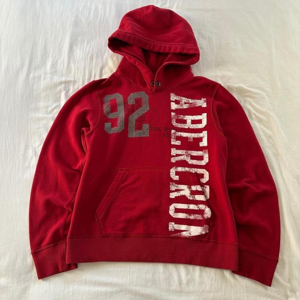 Abercrombie Fitch Red 92 Athletic Hoodie Sweatshirt Mens XL - Picture 5 of 6